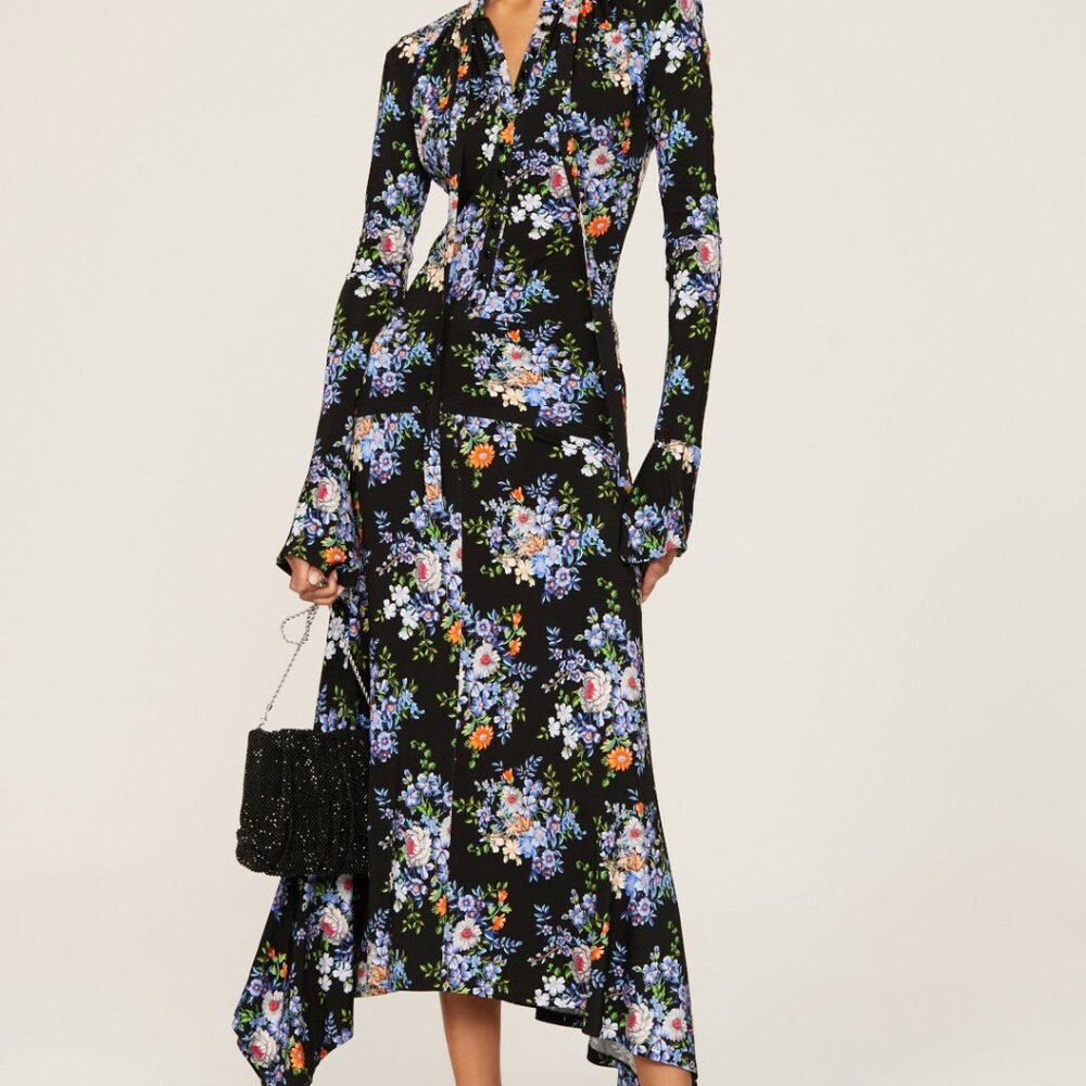 Paco Rabanne Black Floral Midi Dress, 34